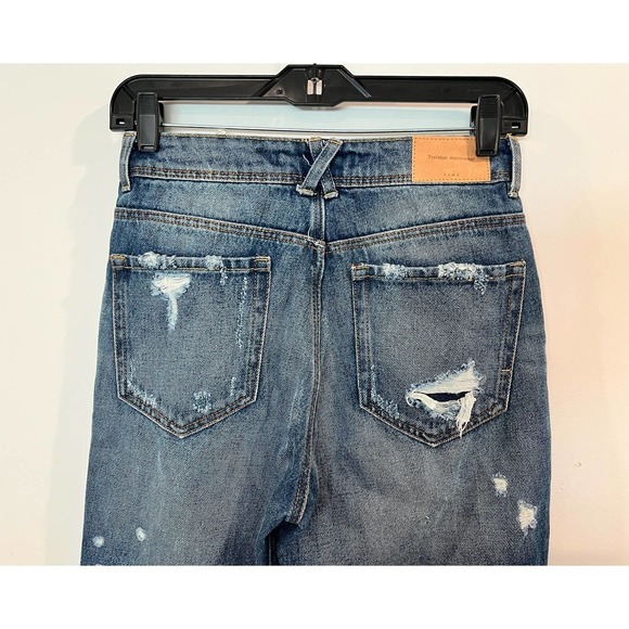 NEW Zara Jeans Womens 2 High Rise Blue Distressed Ripped Denim - Picture 7 of 8